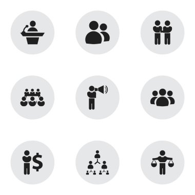 9 düzenlenebilir işbirliği simgeler kümesi. Birlik, adamım, çözüm ve daha fazlasını bulmak gibi simgeler içerir. Web, mobil, UI ve Infographic tasarımı için kullanılabilir.