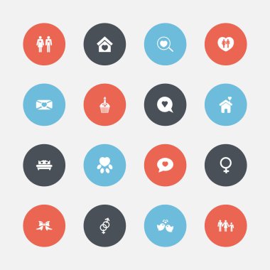 16 düzenlenebilir aşk simgeler kümesi. Posta, ev ve serçe gibi simgeler içerir. Web, mobil, UI ve Infographic tasarımı için kullanılabilir.