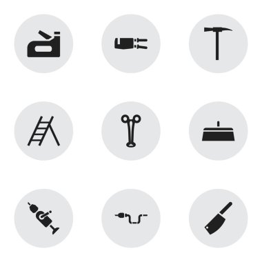 9 düzenlenebilir araçları simgeler kümesi. Boru anahtarı, merdiven, satır ve daha fazlası gibi simgeler içerir. Web, mobil, UI ve Infographic tasarımı için kullanılabilir.