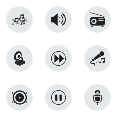 9 düzenlenebilir Mp3 simgeler kümesi. Müzikal işaret, ses ve gramofon gibi simgeler içerir. Web, mobil, UI ve Infographic tasarımı için kullanılabilir.