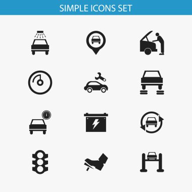 12 düzenlenebilir araba simgeler kümesi. Ayarlama otomatik, taşıma temiz, belirlemekte ve daha fazlası gibi simgeler içerir. Web, mobil, UI ve Infographic tasarımı için kullanılabilir.