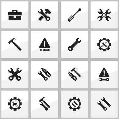 16 düzenlenebilir mekanik simgeler kümesi. Kerpeten çekiç, tutamacı isabet, enstrüman gibi simgeler içerir. Web, mobil, UI ve Infographic tasarımı için kullanılabilir.