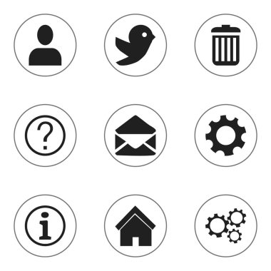 9 düzenlenebilir ağ simgeler kümesi. Geri dönüşüm kutusu, ana sayfa ve Profile gibi simgeler içerir. Web, mobil, UI ve Infographic tasarımı için kullanılabilir.