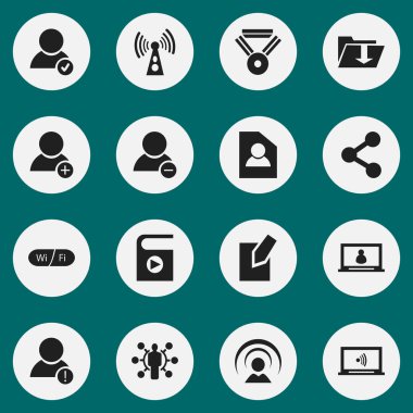 16 düzenlenebilir ağ simgeler kümesi. Gibi kullanıcı, dosya, onaylama gibi yayımlamak sembolleri ve daha fazlasını içerir. Web, mobil, UI ve Infographic tasarımı için kullanılabilir.