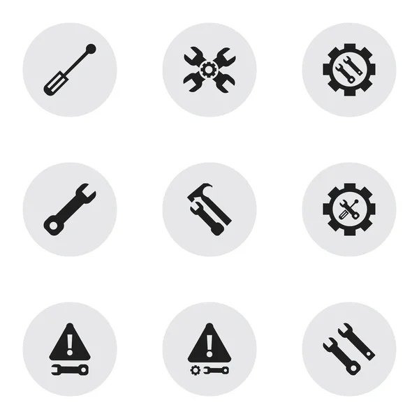 Conjunto de 9 iconos de servicio editables. Incluye símbolos como el servicio, la precaución, la llave del destornillador y más. Puede ser utilizado para el diseño de la tela, móvil, interfaz de usuario e infografía . — Vector de stock