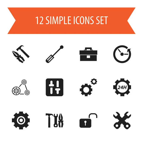 Uppsättning av 12 redigerbara mekaniker ikoner. Innehåller symboler som mekaniker kuggar, redskap, tid och mer. Kan användas för webb-, mobil-, Ui- och Infographic Design. — Stock vektor