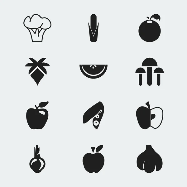 Set de 12 Postres Editable Iconos. Incluye símbolos como Jonagold, Cantaloupe, Maíz y más. Puede ser utilizado para el diseño de la tela, móvil, interfaz de usuario e infografía . — Vector de stock