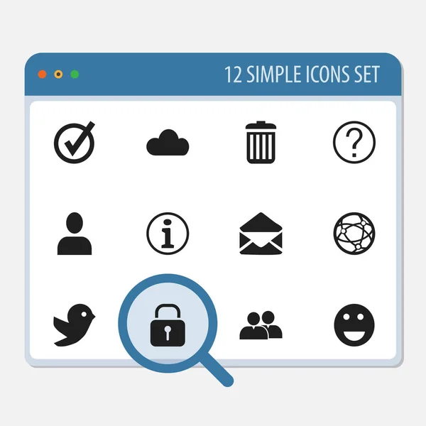 Uppsättning av 12 redigerbara Web ikoner. Innehåller symboler som till exempel brev, Dove, grupp och mer. Kan användas för webb-, mobil-, Ui- och Infographic Design. — Stock vektor
