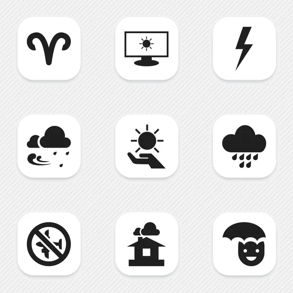 Set de 9 iconos meteorológicos editables. Incluye símbolos como el carnero, el domicilio, la tempestad y más. Puede ser utilizado para el diseño de la tela, móvil, interfaz de usuario e infografía . — Vector de stock