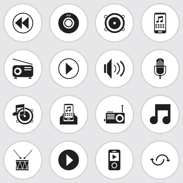 Satz von 16 editierbaren mp3-Icons. beinhaltet Symbole wie Lautstärke, digitale, vielseitige Disc, Smartphone und mehr. kann für Web-, Mobil-, UI- und Infografik-Design verwendet werden. — Stockvektor