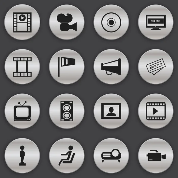 "Set of 16 Editable Filming Icons. Includes Symbols such as Ticket, Presentation, Filmstrip and more. Can be used for Web, Mobile, UI and Infographic Design . — стоковый вектор