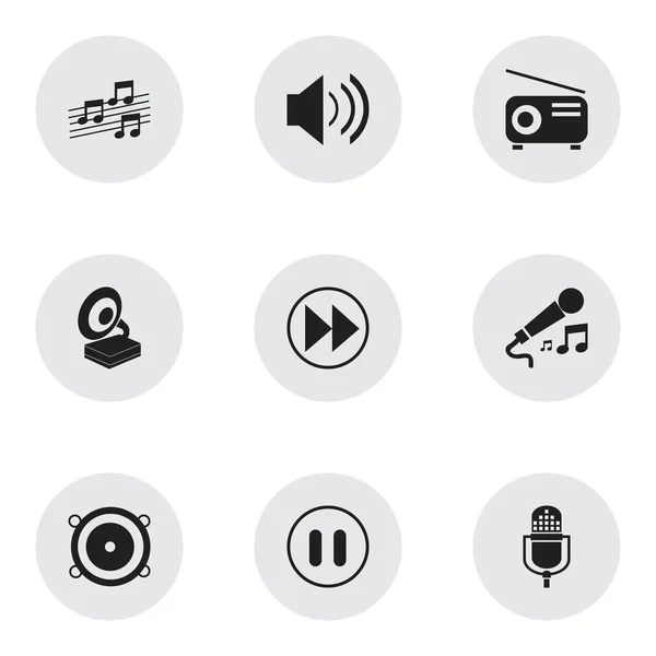 9 düzenlenebilir Mp3 simgeler kümesi. Müzikal işaret, ses ve gramofon gibi simgeler içerir. Web, mobil, UI ve Infographic tasarımı için kullanılabilir. — Stok Vektör