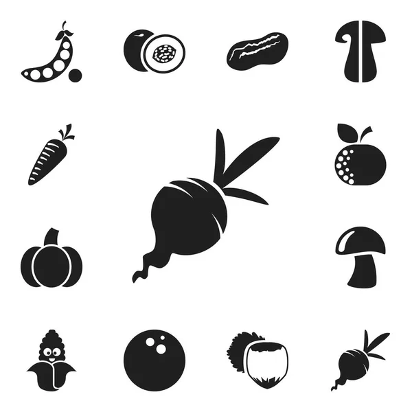 Ensemble de 12 icônes de batterie de cuisine modifiables. Comprend des symboles tels que la pistache, Gourd, Cep et plus. Peut être utilisé pour le Web, mobile, interface utilisateur et infographie . — Image vectorielle