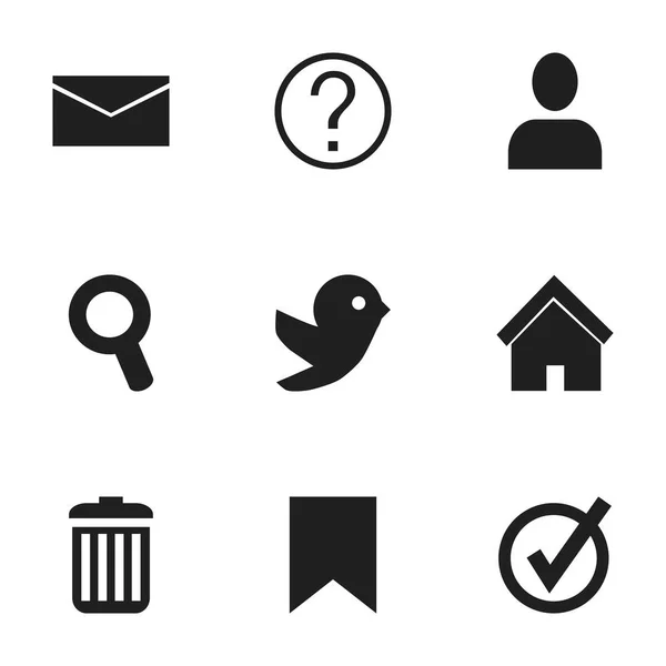 Набір з 9 редагованих веб-іконок. Включає в себе такі символи, як Magnifier, Тест, пошта та багато іншого. Може використовуватися для веб, мобільного, інтерфейсу та інфографіки . — стоковий вектор