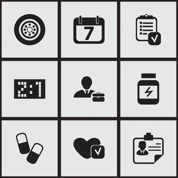 Set Of 9 Editable Complicated Icons. Includes Symbols Such As Questionnaire, Date Block, Result And More. Can Be Used For Web, Mobile, UI And Infographic Design. — Stock Vector