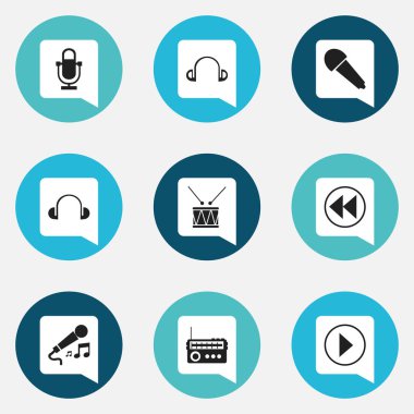 9 düzenlenebilir müzik simgeler kümesi. Başlangıç ses, Karaoke, fonogram ve daha fazlası gibi simgeler içerir. Web, mobil, UI ve Infographic tasarımı için kullanılabilir.