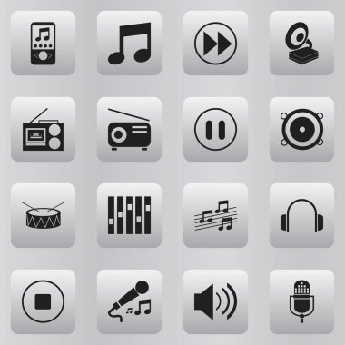 16 düzenlenebilir Melody simgeler kümesi. Ses gibi simgeler sonu müzik, mikrofon ve daha fazlasını içerir. Web, mobil, UI ve Infographic tasarımı için kullanılabilir.