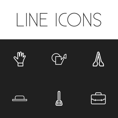 6 düzenlenebilir aparatı anahat simgeleri ayarlayın. Spade, Portföy, kap kacak/mutfak eşyası ve daha fazlası gibi simgeler içerir. Web, mobil, UI ve Infographic tasarımı için kullanılabilir.