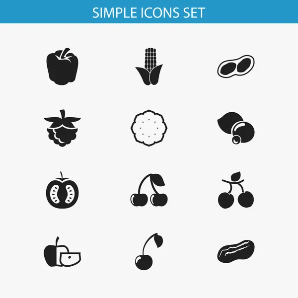 Conjunto de 12 iconos de alimentos editables. Incluye símbolos como el pistacho, el arándano, la baya y más. Puede ser utilizado para el diseño de la tela, móvil, interfaz de usuario e infografía . — Archivo Imágenes Vectoriales