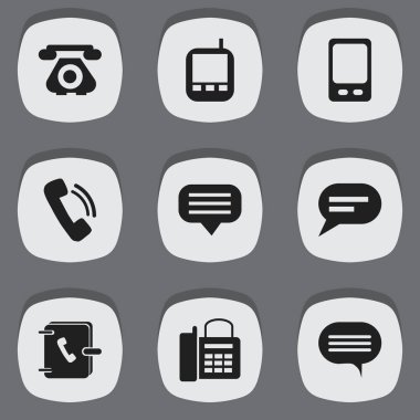 9 düzenlenebilir aygıt simgeler kümesi. Cep, Office telefon, telekomünikasyon ve daha fazlası gibi simgeler içerir. Web, mobil, UI ve Infographic tasarımı için kullanılabilir.