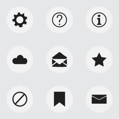 9 düzenlenebilir Web simgeler kümesi. Posta, ayarları ve gökyüzü gibi simgeler içerir. Web, mobil, UI ve Infographic tasarımı için kullanılabilir.
