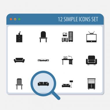 12 düzenlenebilir iç simgeler kümesi. Lamba, soyunma, kanepe ve daha fazlası gibi simgeler içerir. Web, mobil, UI ve Infographic tasarımı için kullanılabilir.