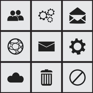 9 düzenlenebilir ağ simgeler kümesi. Ayarlar, geri dönüşüm, gökyüzü ve daha fazlası gibi simgeler içerir. Web, mobil, UI ve Infographic tasarımı için kullanılabilir.