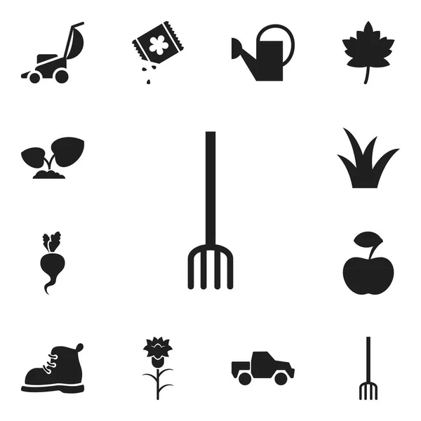 Conjunto de 12 iconos de plantación editables. Incluye símbolos como aspiradora, tenedor de heno, hoja y más. Puede ser utilizado para el diseño de la tela, móvil, interfaz de usuario e infografía . — Archivo Imágenes Vectoriales