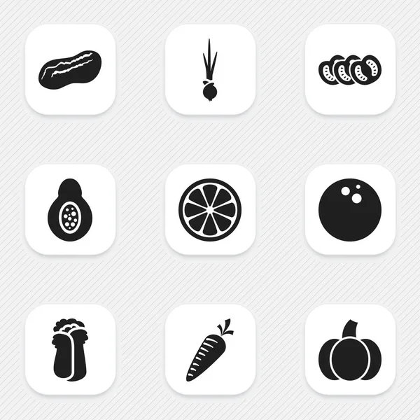 Conjunto de 9 Ícones de cozinha editáveis. Inclui símbolos como pistache, coco, mamão e muito mais. Pode ser usado para Web, Mobile, UI e design infográfico . —  Vetores de Stock