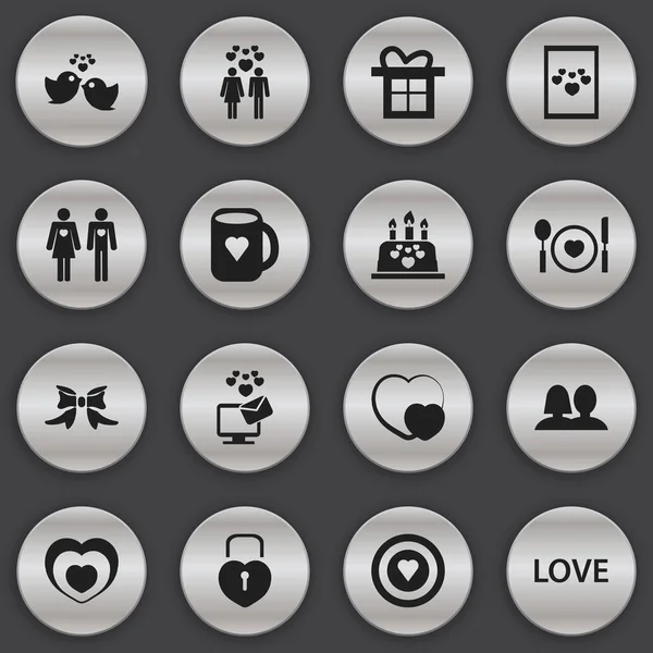 Conjunto de 16 Ícones de Amor Editáveis. Inclui símbolos como caneca de chá, batimento cardíaco, Dartboard e muito mais. Pode ser usado para Web, Mobile, UI e design infográfico . —  Vetores de Stock