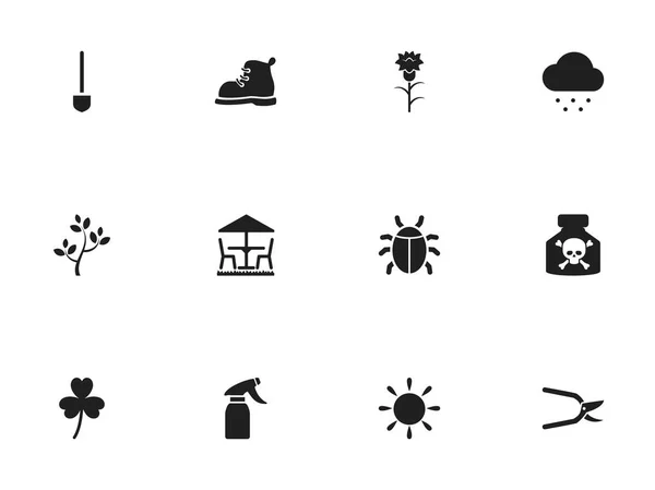 Set di 12 icone dell'agricoltura modificabili. Include simboli come nuvola piovosa, sole, veleno e altro ancora. Può essere utilizzato per la progettazione web, mobile, UI e infografica . — Vettoriale Stock
