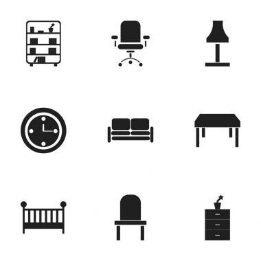 Set Of 9 Editable Furniture Icons. Includes Symbols Such As Lectern, Divan, Bookshelf And More. Can Be Used For Web, Mobile, UI And Infographic Design. clipart