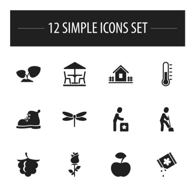 12 düzenlenebilir dikim simgeler kümesi. Çiftçi, Bahçe koltuk, sıcaklık ve daha fazlası gibi simgeler içerir. Web, mobil, UI ve Infographic tasarımı için kullanılabilir.