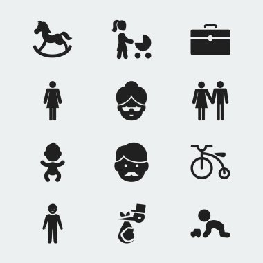 12 düzenlenebilir aile simgeler kümesi. Baba, baba, Perambulator ve daha fazlası gibi simgeler içerir. Web, mobil, UI ve Infographic tasarımı için kullanılabilir.