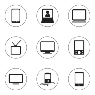 9 düzenlenebilir enstrüman simgeler kümesi. Monitör, müzik telefonu, dokunmatik ekran ve daha fazlası gibi simgeler içerir. Web, mobil, UI ve Infographic tasarımı için kullanılabilir.