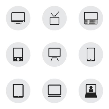 9 düzenlenebilir Gadget simgeler kümesi. Bilgisayar, dokunmatik ekran, Tv ve daha fazlası gibi simgeler içerir. Web, mobil, UI ve Infographic tasarımı için kullanılabilir.