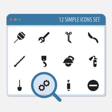 12 düzenlenebilir araçları simgeler kümesi. Dişli, çakın, kürek ve daha fazlası gibi simgeler içerir. Web, mobil, UI ve Infographic tasarımı için kullanılabilir.