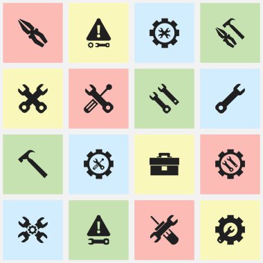 16 düzenlenebilir hizmet simgeler kümesi. İngiliz anahtarı tamir, dikkat, hizmet ve daha fazla gibi simgeler içerir. Web, mobil, UI ve Infographic tasarımı için kullanılabilir.