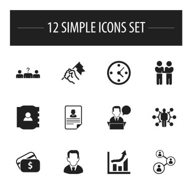 12 düzenlenebilir ticaret simgeler kümesi. Ödeme, adamım, aday gibi simgeler içerir. Web, mobil, UI ve Infographic tasarımı için kullanılabilir.