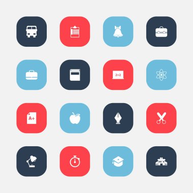 16 düzenlenebilir eğitim simgeler kümesi. NIB, sayfa, zamanlayıcı ve daha fazlası gibi simgeler içerir. Web, mobil, UI ve Infographic tasarımı için kullanılabilir.