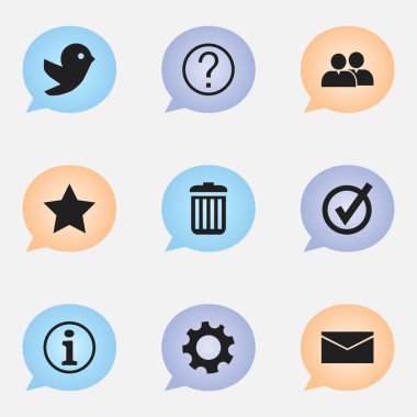 9 düzenlenebilir Web simgeler kümesi. Sembolleri onaylı gibi ayarları, güvercin ve daha fazlasını içerir. Web, mobil, UI ve Infographic tasarımı için kullanılabilir.