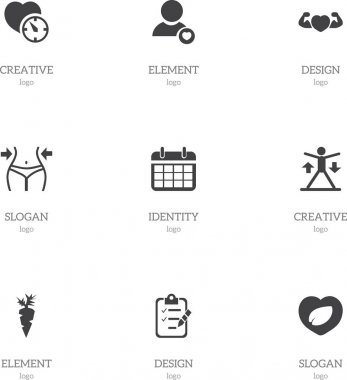 9 düzenlenebilir Fitness simgeler kümesi. Soru formu, profil, kök sebze ve daha fazlası gibi simgeler içerir. Web, mobil, UI ve Infographic tasarımı için kullanılabilir.