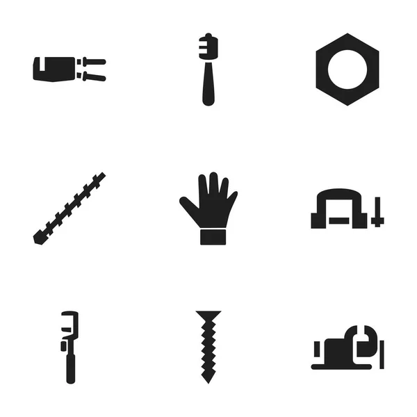 Conjunto de 9 iconos de equipos editables. Incluye símbolos tales como palo de miel, nippers, aburrido y más. Puede ser utilizado para el diseño de la tela, móvil, interfaz de usuario e infografía . — Archivo Imágenes Vectoriales