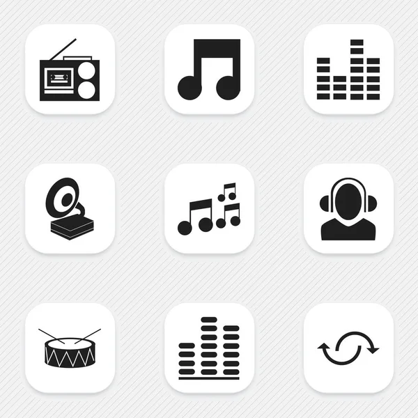 9 düzenlenebilir ses simgeler kümesi. Bar dalga, tuzak ve kaset çalar gibi simgeleri içerir. Web, mobil, UI ve Infographic tasarımı için kullanılabilir.
