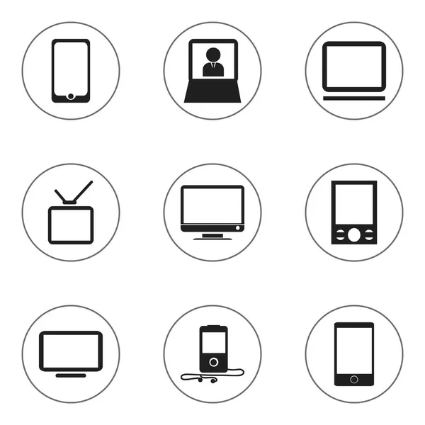 Set van 9 bewerkbare Instrument iconen. Bevat symbolen zoals Monitor, muziektelefoon, Touchscreen en meer. Kan worden gebruikt voor Web, Mobile, Ui en Infographic Design. — Stockvector