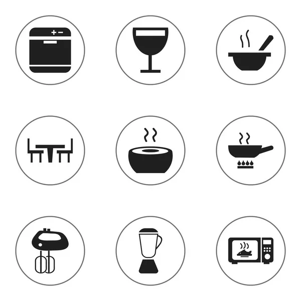 Set de 9 iconos editables del restaurante. Incluye símbolos como Stewpot, Whisk, Bowl y más. Puede ser utilizado para el diseño de la tela, móvil, interfaz de usuario e infografía . — Archivo Imágenes Vectoriales