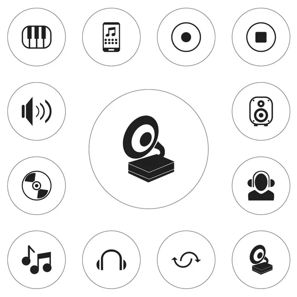 Set Of 12 Editable Mp3 Icons. Includes Symbols Such As Headphones, Piano, Rec And More. Can Be Used For Web, Mobile, UI And Infographic Design. — Stock Vector