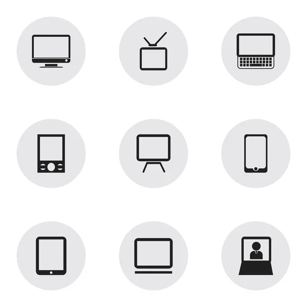 Ensemble de 9 icônes Gadget modifiables. Comprend des symboles tels que ordinateur, écran tactile, télévision et plus. Peut être utilisé pour le Web, mobile, interface utilisateur et infographie . — Image vectorielle