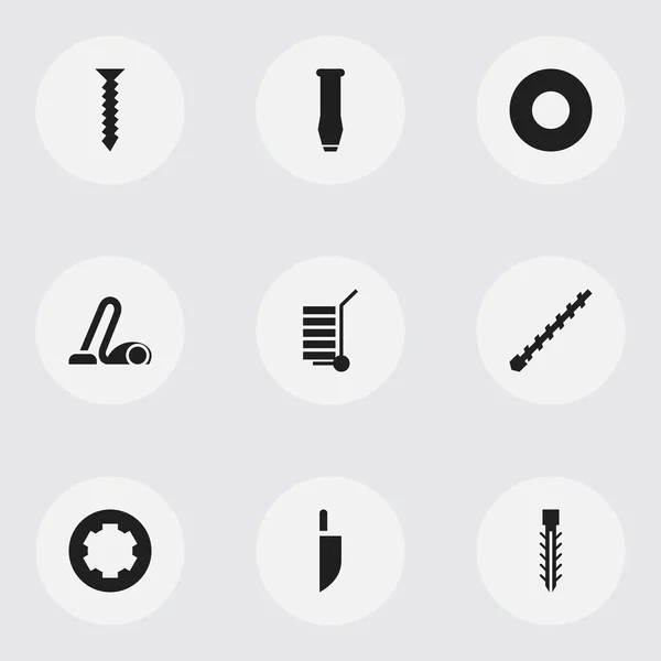 Set van 9 bewerkbare Tools iconen. Bevat symbolen zoals schroef, veegmachine, hoofd van de schroef en meer. Kan worden gebruikt voor Web, Mobile, Ui en Infographic Design. — Stockvector
