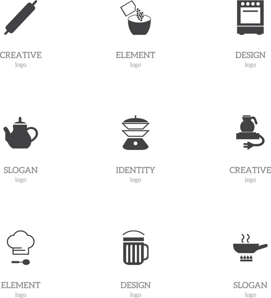 Set Of 9 Editable Restaurant Icons. Includes Symbols Such As Stewpot, Dough, Teapot And More. Can Be Used For Web, Mobile, UI And Infographic Design. — Stock Vector